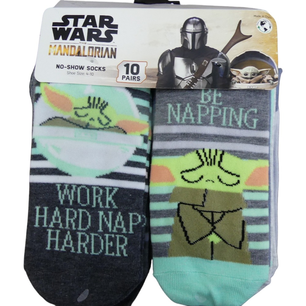 Star Wars No-Show Socks Kids 4-10 Grey New Mandalorian Grogu 10 Pairs